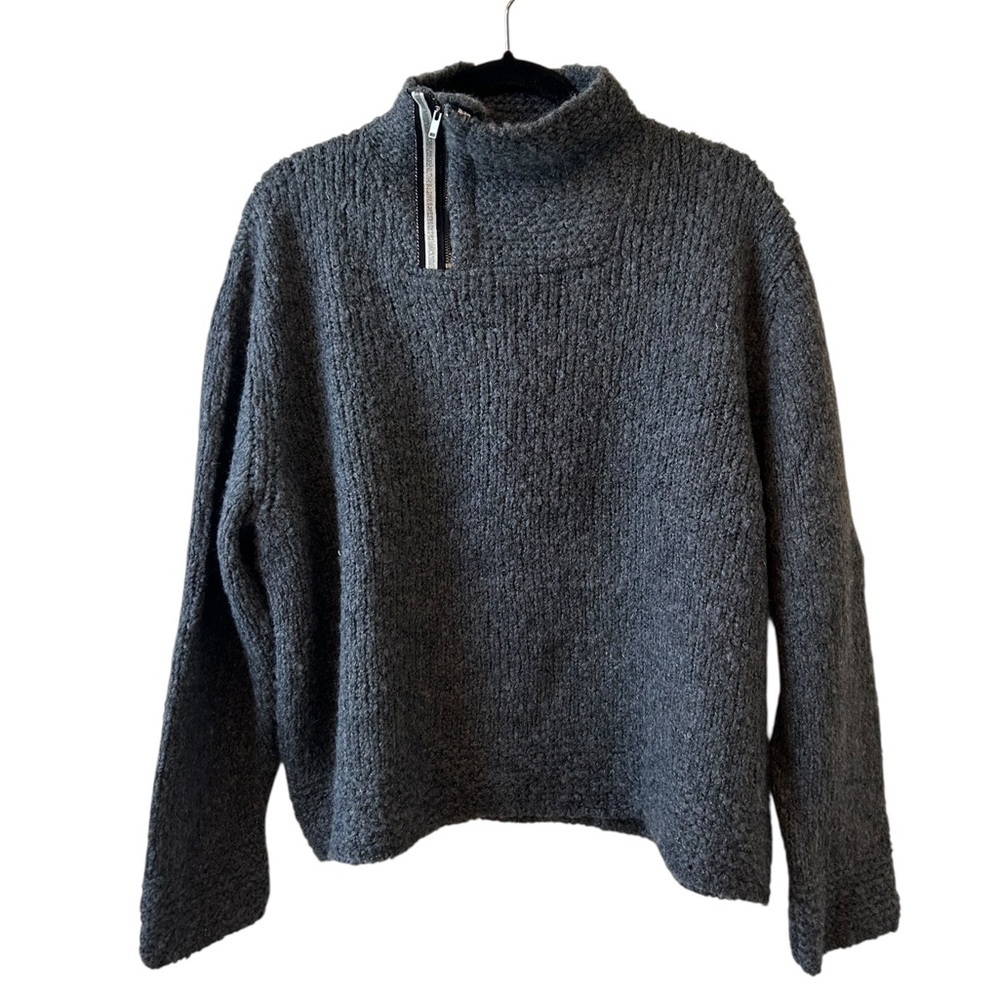 AMS Pure Zippered High Neck Wool Knit Sweater - Picture 7 of 15